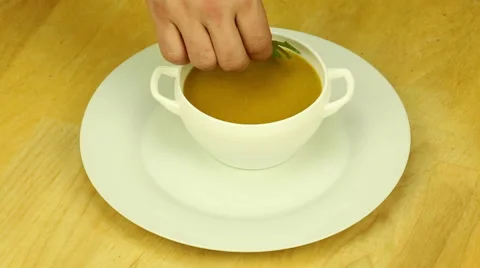 Serving of cream soup Stock Footage 66693822