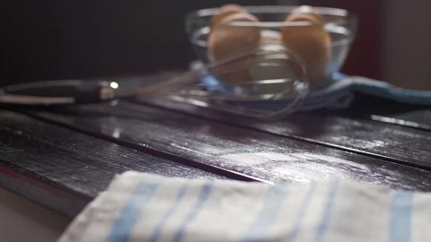 Serving creamy brulee on a black background Stock Footage 106345919