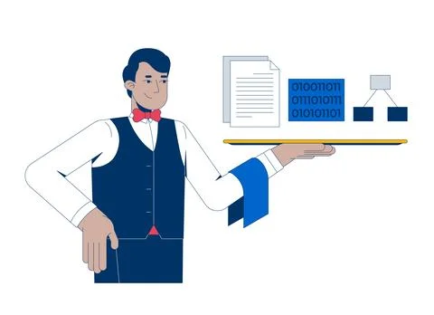 Serving up data for training AI 2D illustration concept Stock Illustration