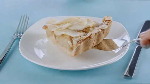 Serving delicious freshly baked apple pie with ice cream Stock Footage 103991205