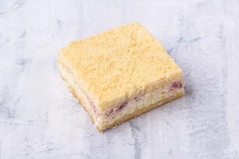Serving of delicious fruit vanilla cake Stock Photos