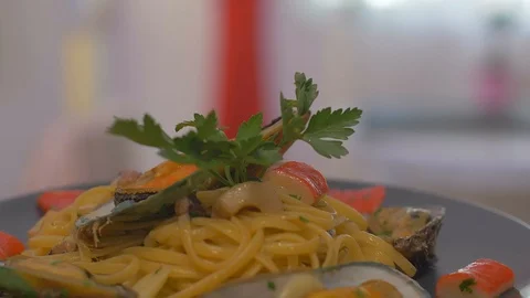 Serving a delicious portion of seafood and shellfish paste Stock Footage 111670977
