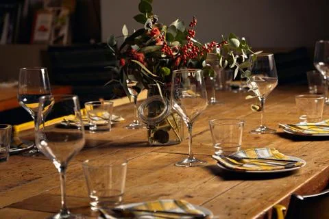 Serving dinner table set Stock Photos