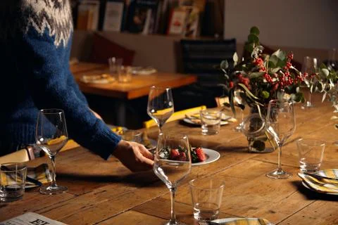 Serving dinner table set Stock Photos