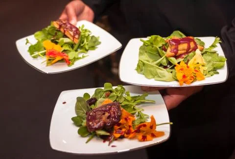 Serving entrees at a banquet Foto stock