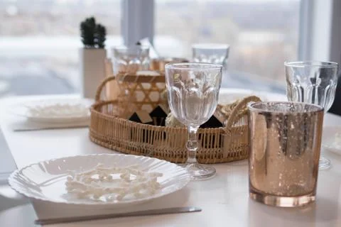 Serving the feast table is a light beautiful utensil Stock Photos