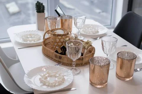 Serving the feast table is a light beautiful utensil Stock Photos