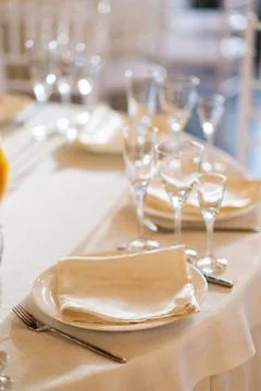 Serving of a festive table. Wedding dinner. Stock Photos