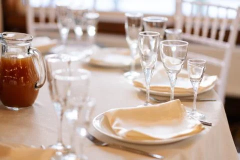 Serving of a festive table. Wedding dinner. Stock Photos