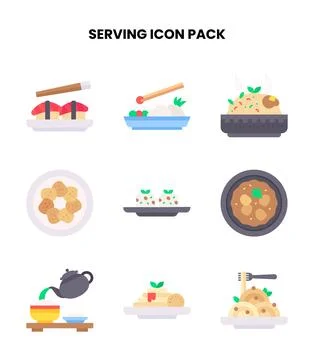 Serving Flat Design Icons Pack Stock Illustration