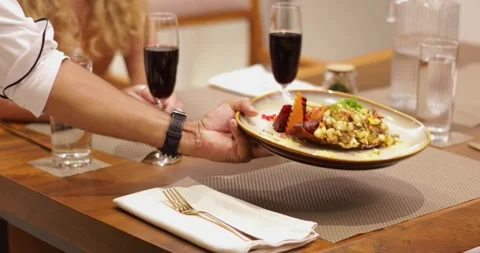 Serving The Food in a fancy restaurant Stock Footage 248803708