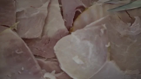 Serving fork Baked Ham extreme close up pan left Shamong NJ 4K Stock Footage 274844450