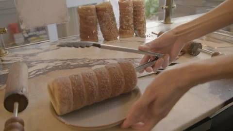 Serving Fresh Pastry Rolls with Tongs at Cafe Counter in Sydney, Australia Stock Footage 345660109