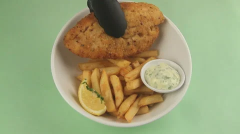 Serving Fried Fish And Chips Stock Footage 61200716