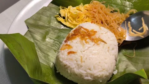 Serving Fried Noodles with Sliced Egg and White Rice Video stock 340387433