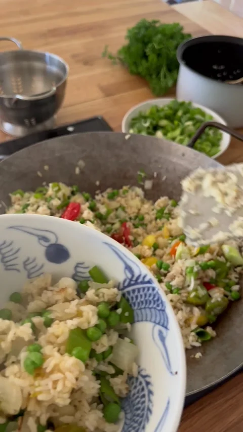 Serving fried rice vertical Stock Footage 219286224