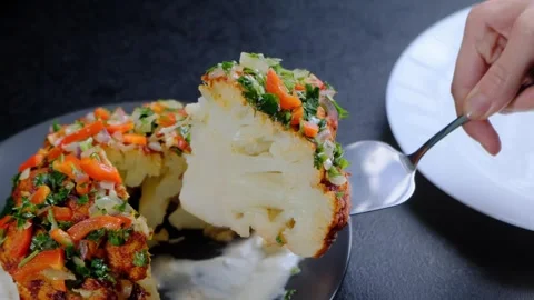 Serving Fried Vegetables with Sauce in Cooking Kitchen Stock Footage 341436688