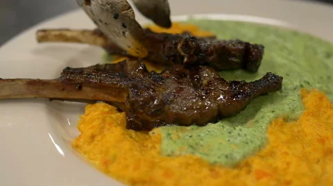 Serving Grilled Ribs Stock Footage 55873937