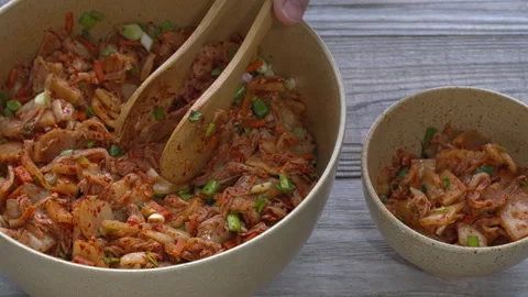 Serving homemade kimchi. Stock Footage 277420565