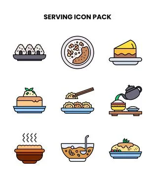 Serving Lineal Color Icons Pack Stock Illustration