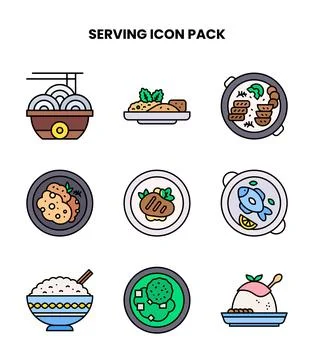 Serving Lineal Color Vector Icons Pack Stock Illustration