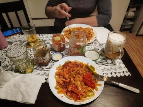Serving Lunch on the Table Foto stock