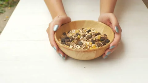 Serving muesli 03 Stock Footage 194095443