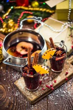 Serving mulled hot warming wine Stock Photos