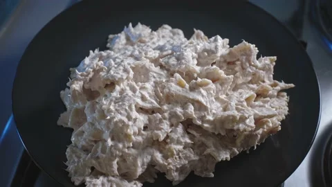Serving Of Nutritious Tuna Pasta With Cheese And Mayo In A Plate. rack Stock Footage 198120393