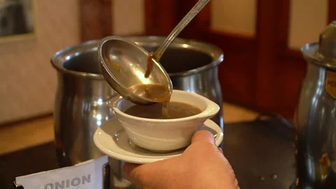 Serving Onion Soup Stock Footage 311201277
