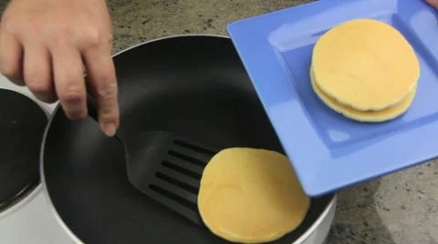 Serving Pancakes Direct From The Pan Stock Footage 48348538