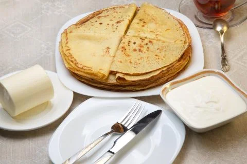 Serving with pancakes. Stock Photos