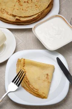 Serving with pancakes. Stock Photos