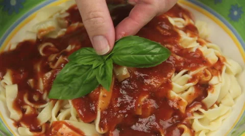 Serving Pasta With Fresh Basil Stock Footage 45904082