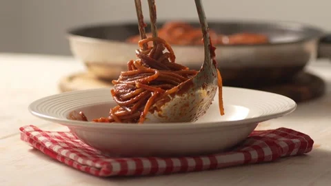 Serving Pasta with Tomato Sauce. Stock Footage 263758267