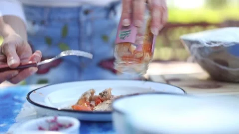 Serving pickled rabbit in a glass jar Stock Footage 133748746