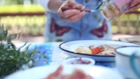 Serving pickled rabbit in a glass jar Video stock 133748782
