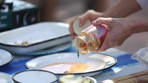 	serving pickled rabbit in a glass jar 스톡 동영상 133749278