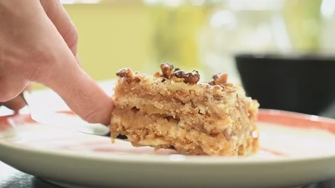 Serving piece apple cake in a plate. Stock Footage 159805300