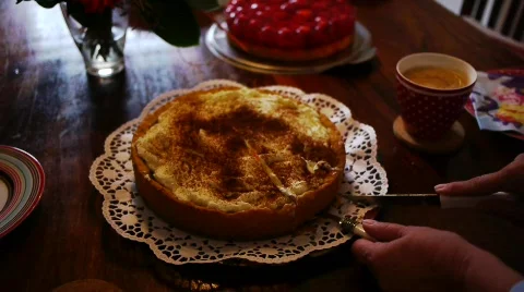 Serving Pieces Rhubarb Cake Stock Footage 708987