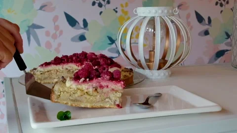 Serving portion of delicious cake Stock Footage 154377245
