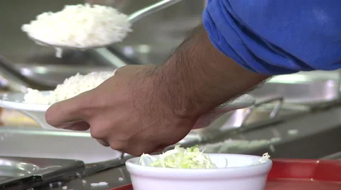 Serving / put rice on dish - self service restaurant 스톡 동영상 42141435
