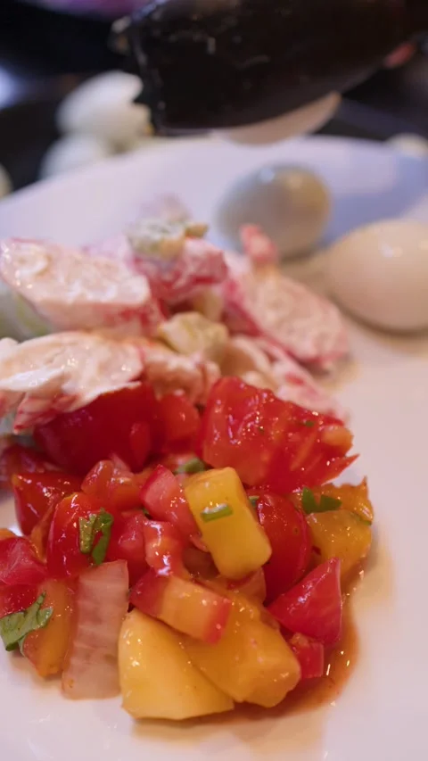 Serving Quail Eggs and Fresh Salad at a Restaurant Buffet Bar Stock Footage 336934547