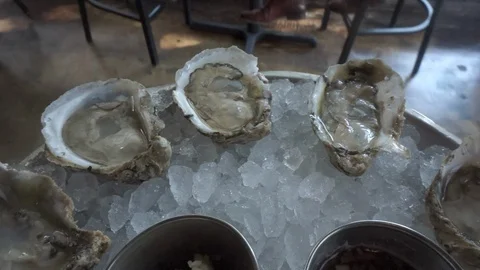 Serving Raw Oysters, eating one point-of-view Stock Footage