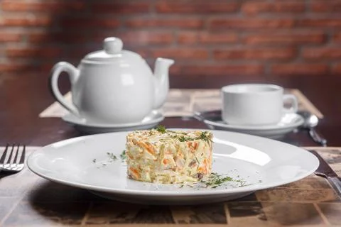 Serving salad in a cafe, restaurant Stock Photos