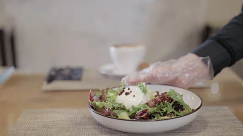 Serving salad at the table 스톡 동영상 158817483