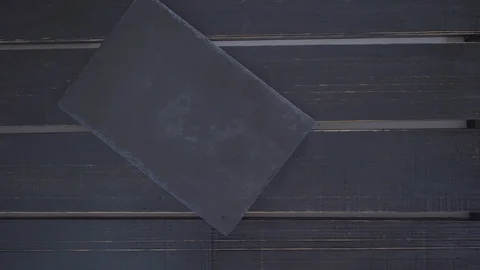 Serving scrambled eggs in a pan. Black background Stock Footage 112880763