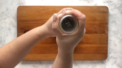 Serving a Set of delicious bruschetta on a cutting Board Stock Footage 129180137