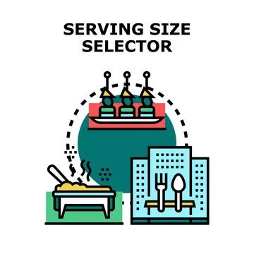 Serving size selector choosing portion amount concept Stock Illustration
