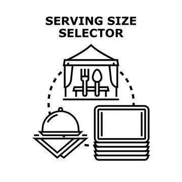 Serving size selector concept with catering plates and tent Stock Illustration